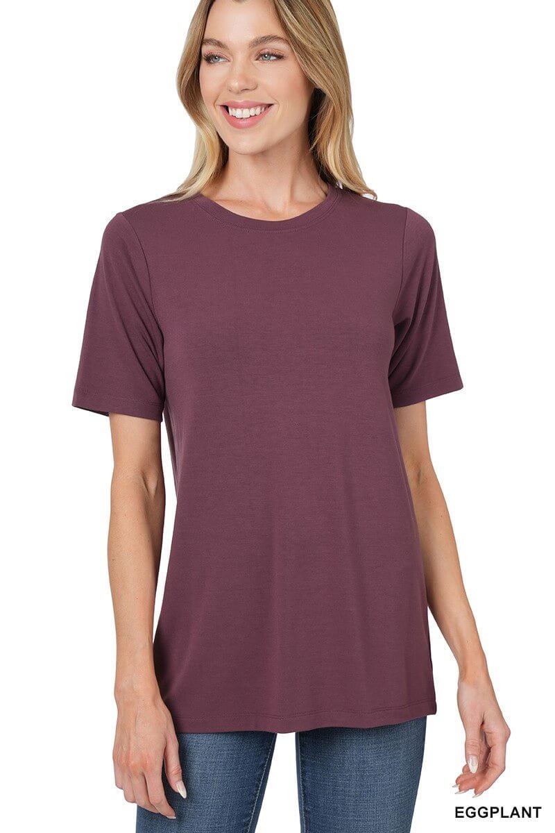 Basic T-Shirt - Black, Teal, Eggplant - Lavender Hills BeautyZenana