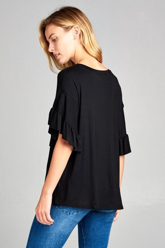 Ruffle Sleeve Top - Black - Lavender Hills BeautyeLuna