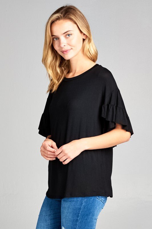 Ruffle Sleeve Top - Black - Lavender Hills BeautyeLuna