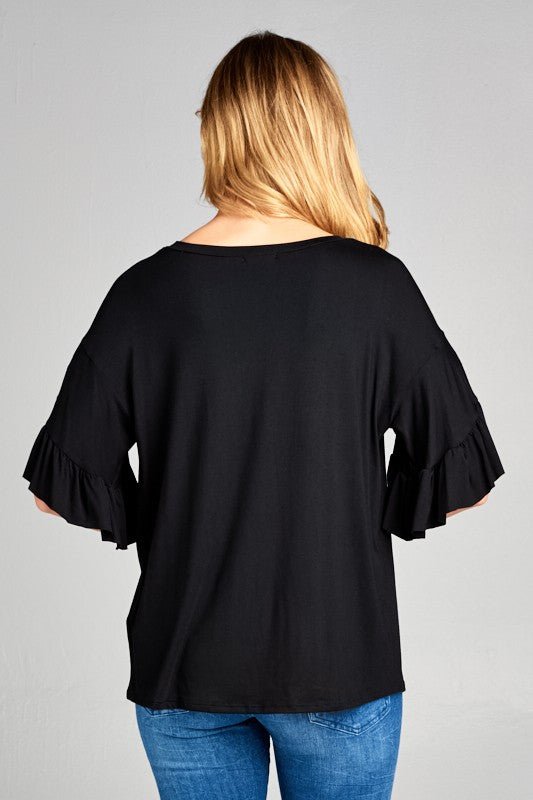 Ruffle Sleeve Top - Black - Lavender Hills BeautyeLuna