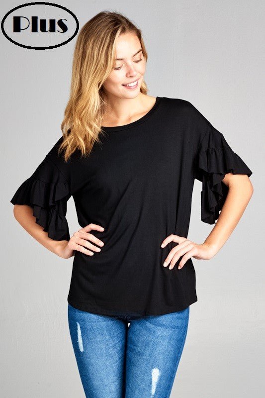 Ruffle Sleeve Top - Black - Lavender Hills BeautyeLuna