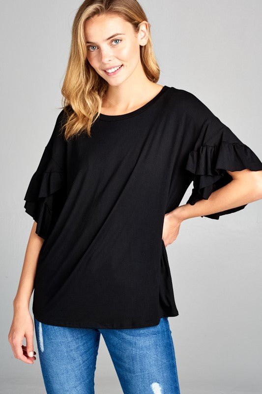 Ruffle Sleeve Top - Black - Lavender Hills BeautyeLuna