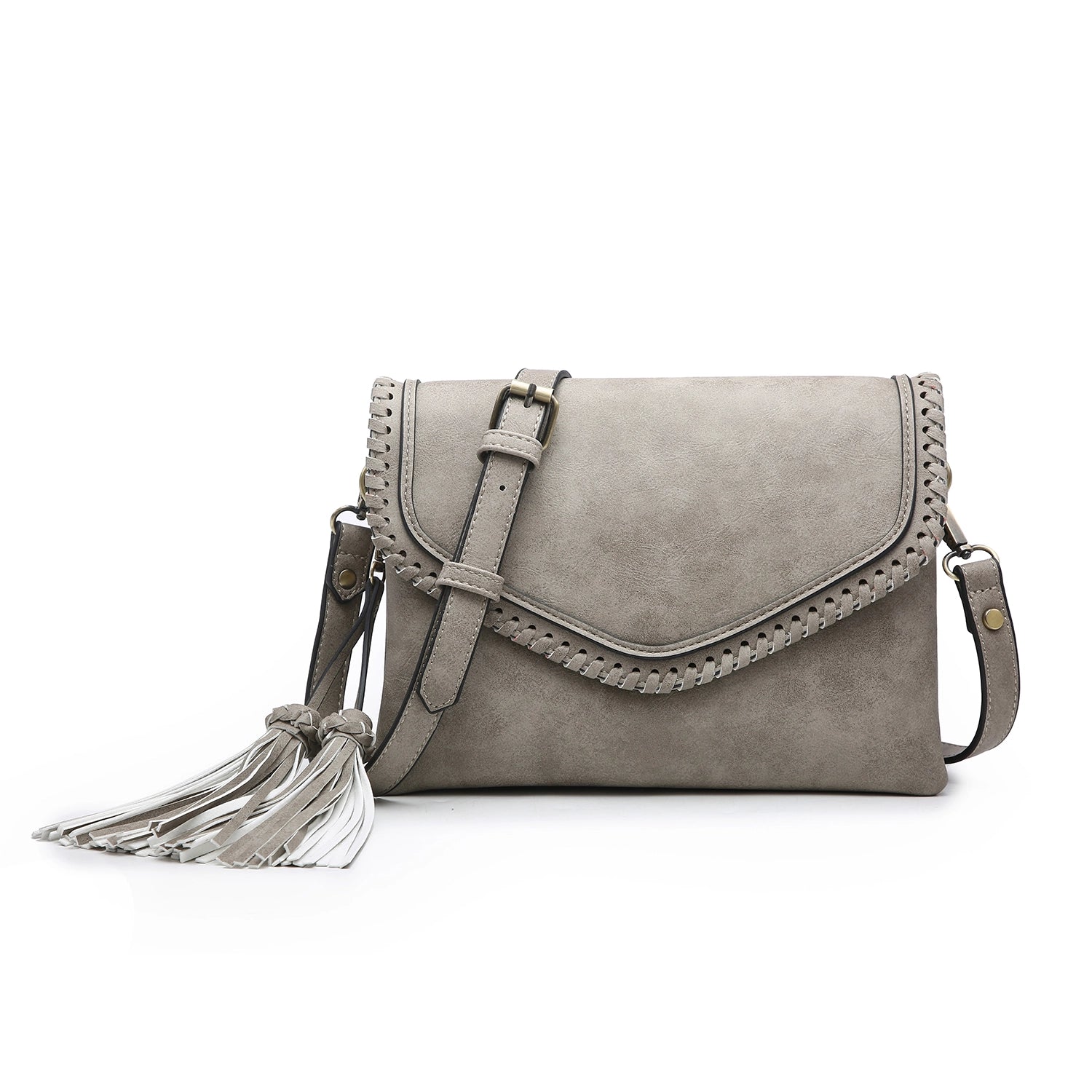 Sloane Flapover Crossbody Purse - Grey | Vegan Leather Jen & Co