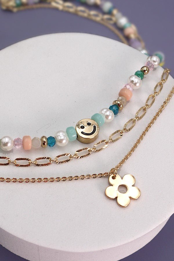 Smiley Charm Triple Layer Necklace - Lavender Hills BeautyLavender Hills Beauty