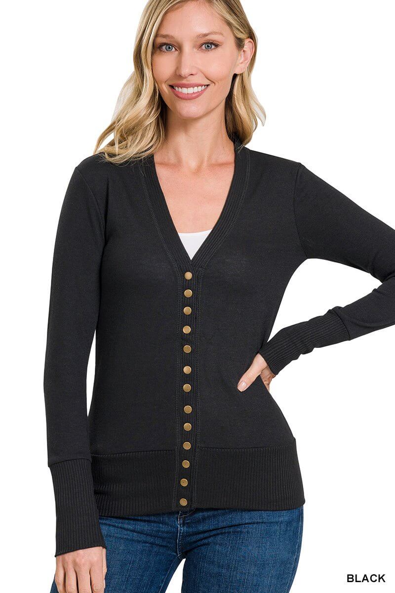 Snap Button Long Sleeve Cardigan - Lavender Hills BeautyZenanaHW-2039AB