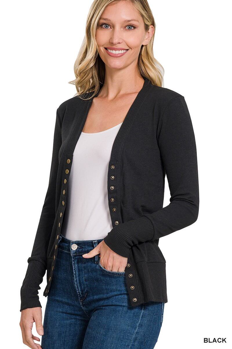 Snap Button Long Sleeve Cardigan - Lavender Hills BeautyZenanaHW-2039AB