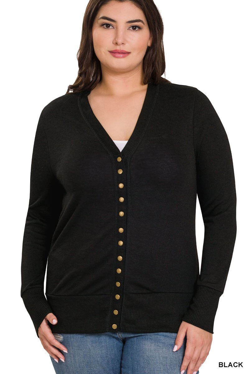 Snap Button Long Sleeve Cardigan - Lavender Hills BeautyZenanaHW-2039XBA