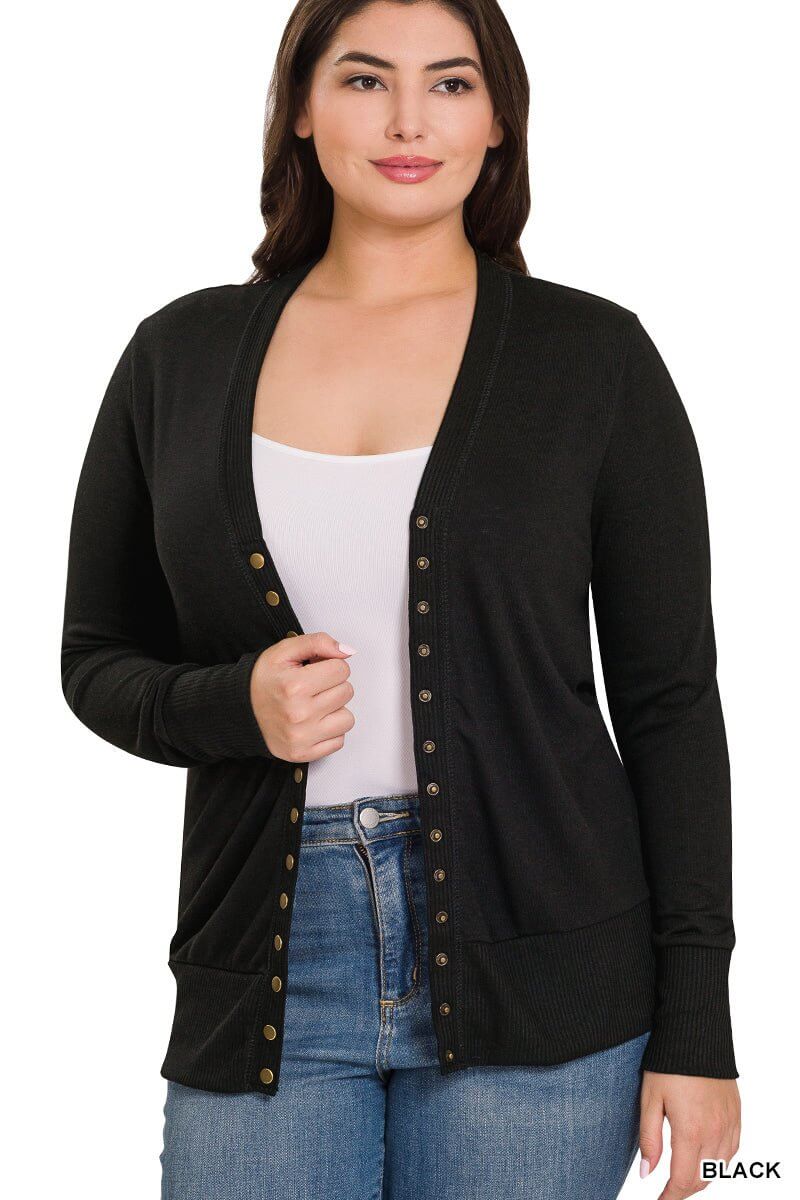 Snap Button Long Sleeve Cardigan - Lavender Hills BeautyZenanaHW-2039XBA