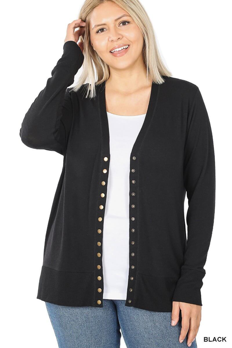 Snap Button Long Sleeve Cardigan - Lavender Hills BeautyZenanaHW-2039XBA