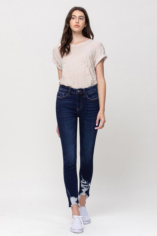 Au Revoir High Rise Distressed Ankle Skinny Jeans | Vervet by Flying Monkey | T5275 - Lavender Hills BeautyVervetT5275