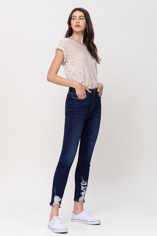 Au Revoir High Rise Distressed Ankle Skinny Jeans | Vervet by Flying Monkey | T5275 - Lavender Hills BeautyVervetT5275