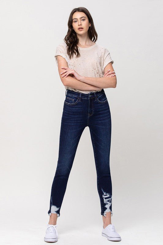 Au Revoir High Rise Distressed Ankle Skinny Jeans | Vervet by Flying Monkey | T5275 - Lavender Hills BeautyVervetT5275