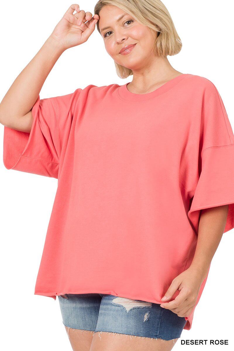 Weekender Drop Shoulder Rolled Edge Short Sleeve Top - Additional Colors - Lavender Hills BeautyZenana