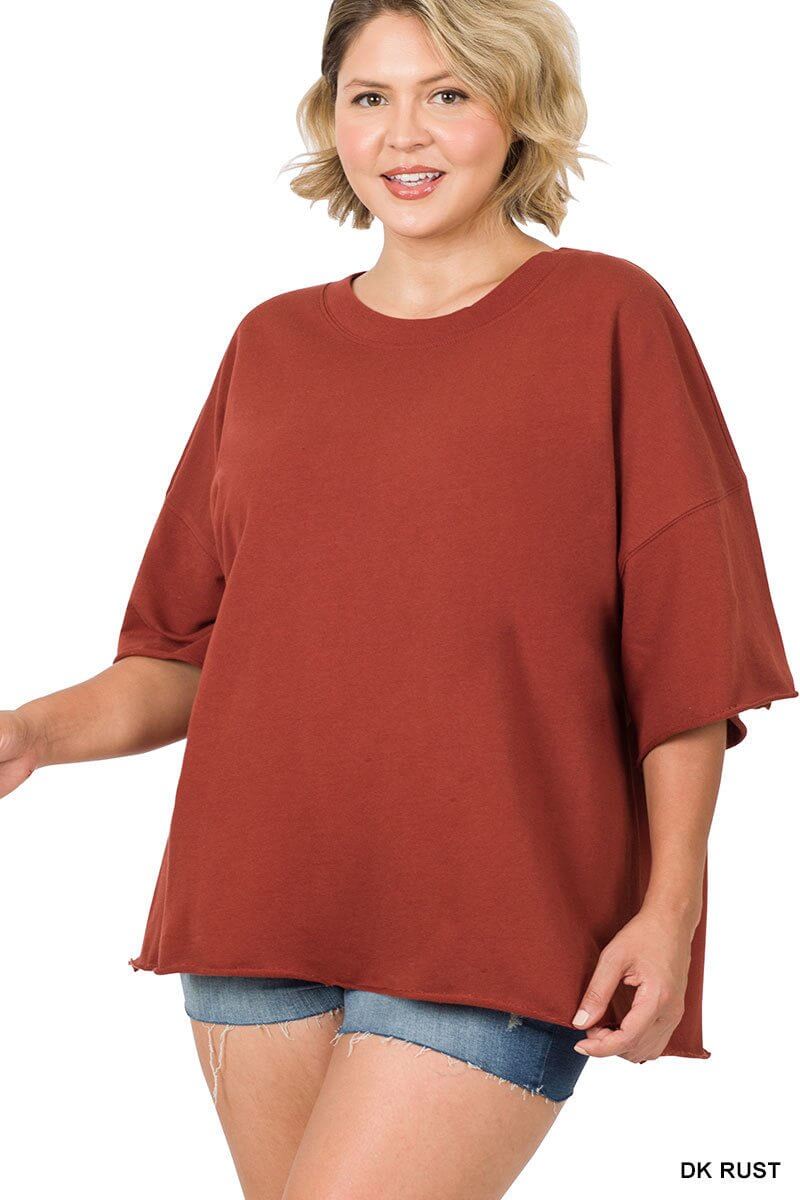 Weekender Drop Shoulder Rolled Edge Short Sleeve Top - Additional Colors - Lavender Hills BeautyZenana
