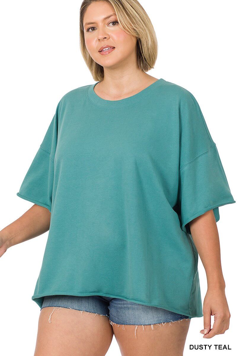 Weekender Drop Shoulder Rolled Edge Short Sleeve Top - Additional Colors - Lavender Hills BeautyZenana