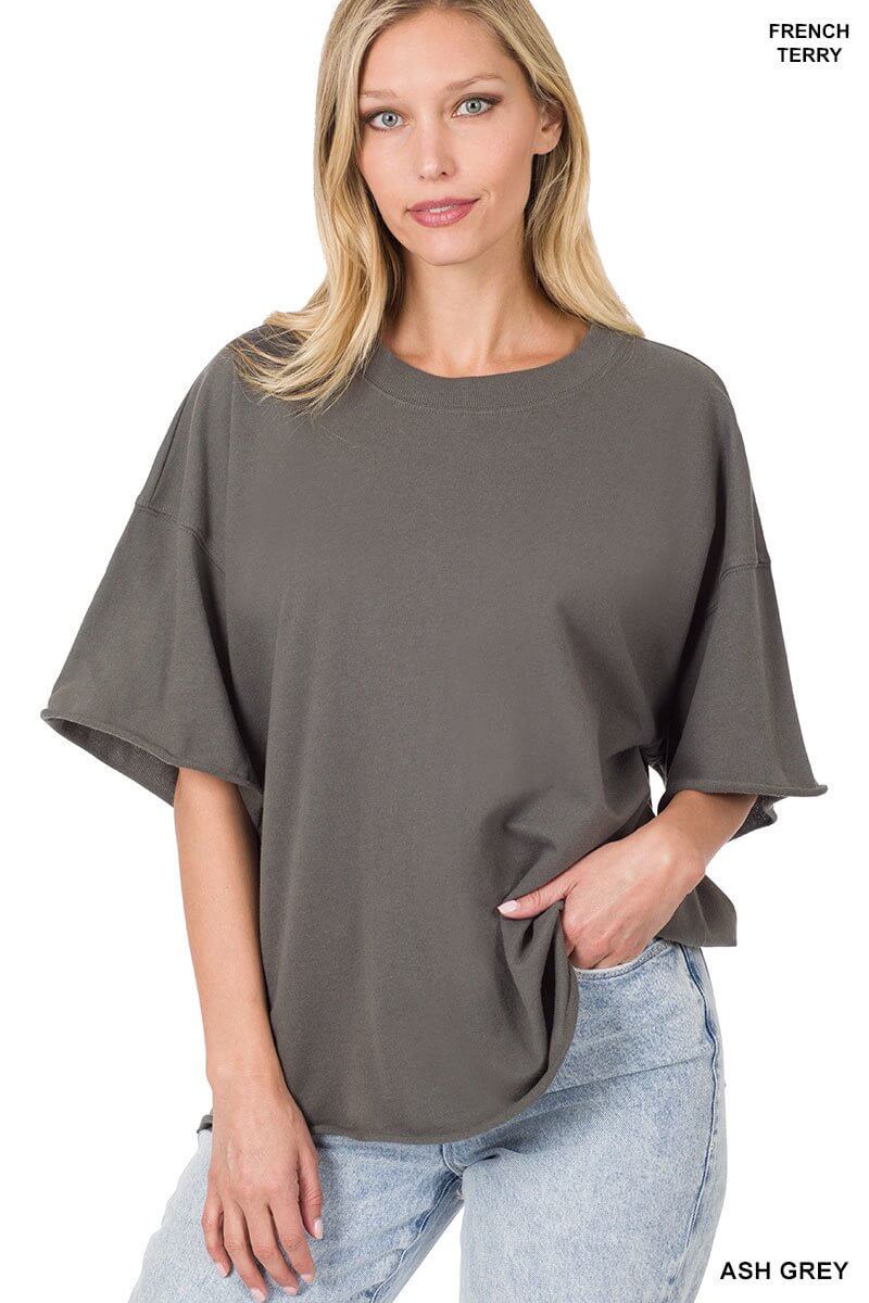 Weekender Drop Shoulder Rolled Edge Short Sleeve Top - Additional Colors - Lavender Hills BeautyZenana