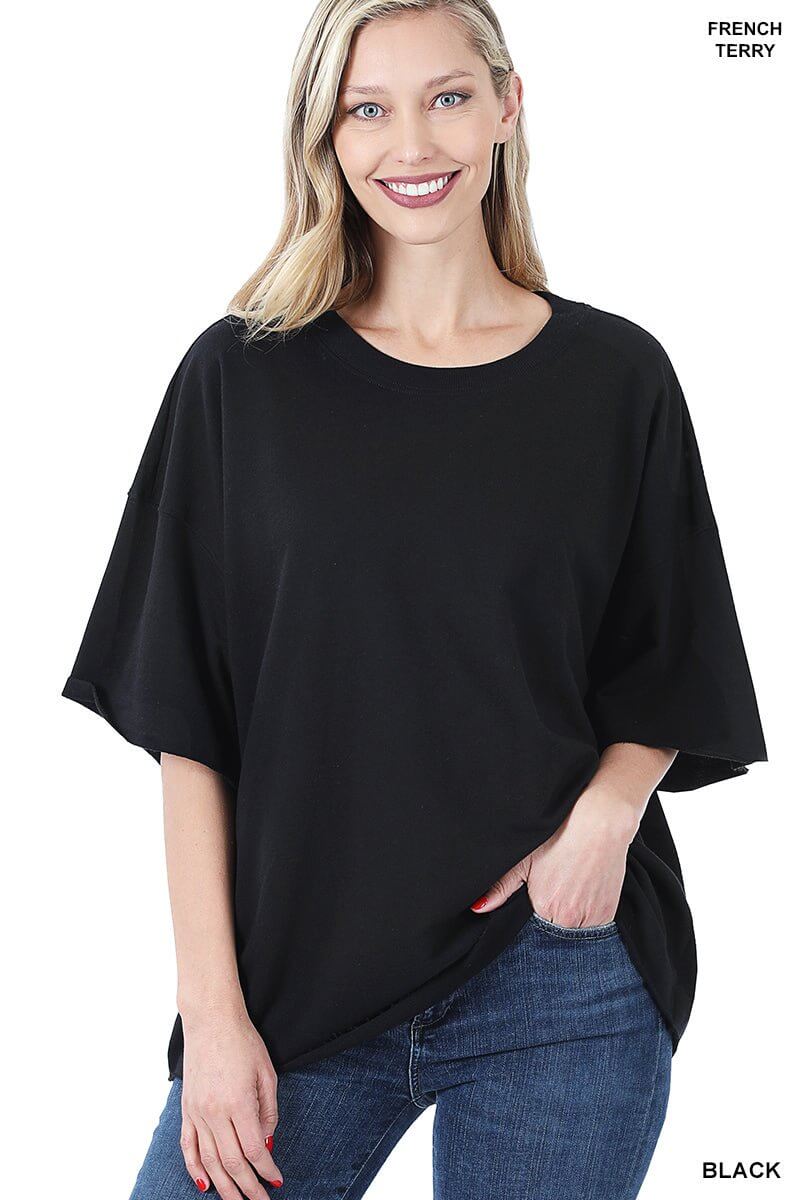 Weekender Drop Shoulder Rolled Edge Short Sleeve Top - Additional Colors - Lavender Hills BeautyZenana