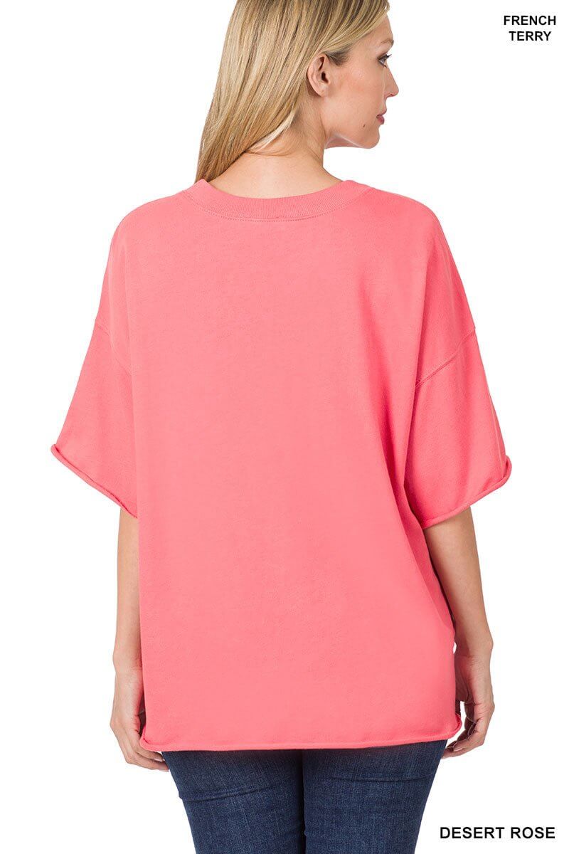 Weekender Drop Shoulder Rolled Edge Short Sleeve Top - Additional Colors - Lavender Hills BeautyZenana