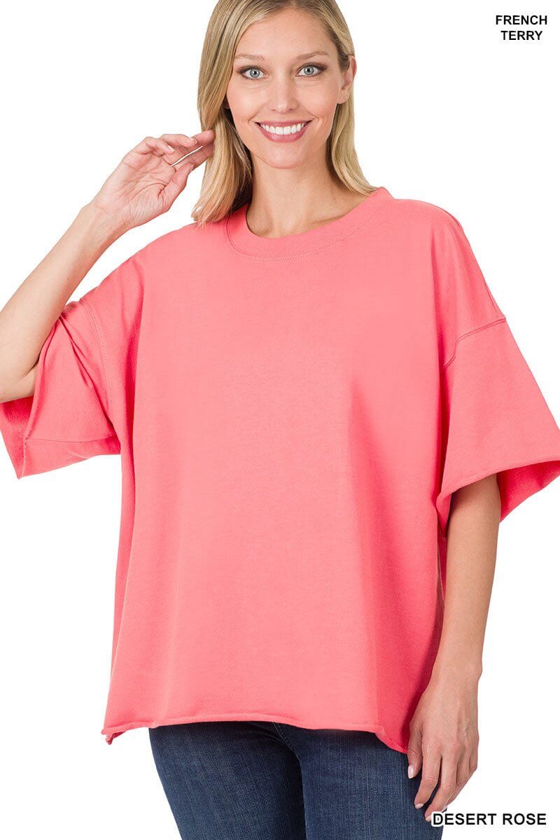 Weekender Drop Shoulder Rolled Edge Short Sleeve Top - Additional Colors - Lavender Hills BeautyZenana