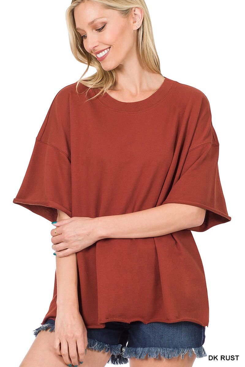 Weekender Drop Shoulder Rolled Edge Short Sleeve Top - Additional Colors - Lavender Hills BeautyZenana