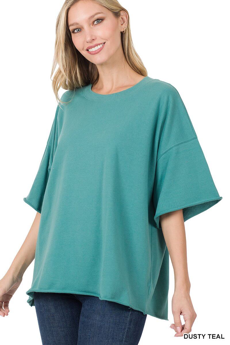 Weekender Drop Shoulder Rolled Edge Short Sleeve Top - Additional Colors - Lavender Hills BeautyZenana