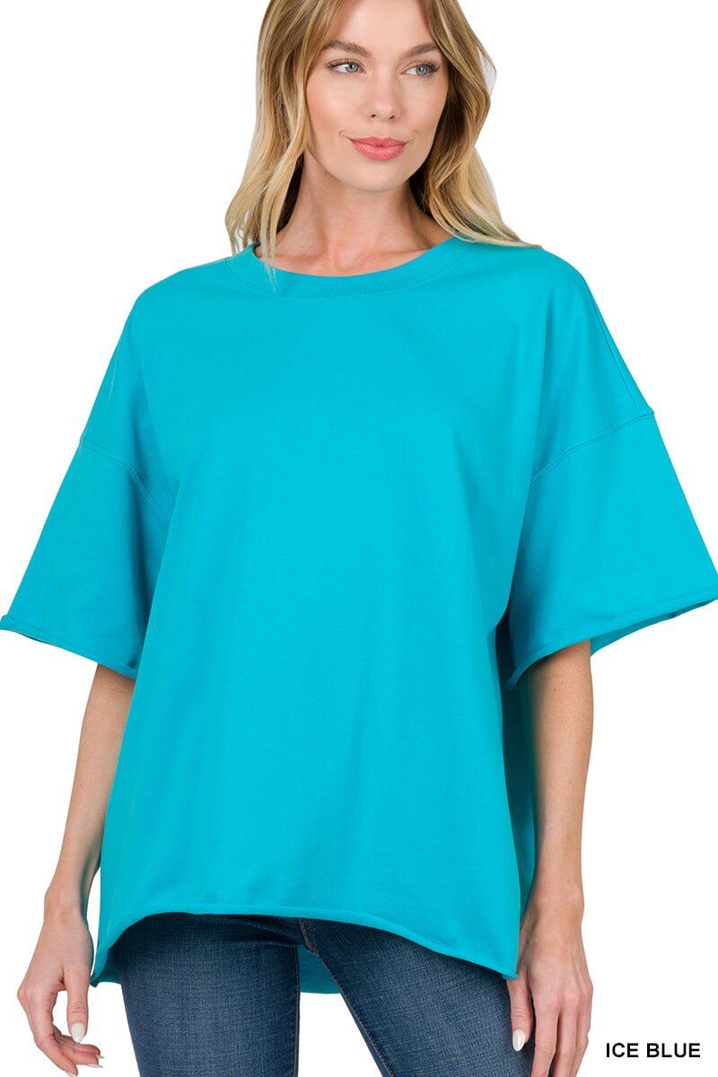 Weekender Drop Shoulder Rolled Edge Short Sleeve Top - Additional Colors - Lavender Hills BeautyZenana