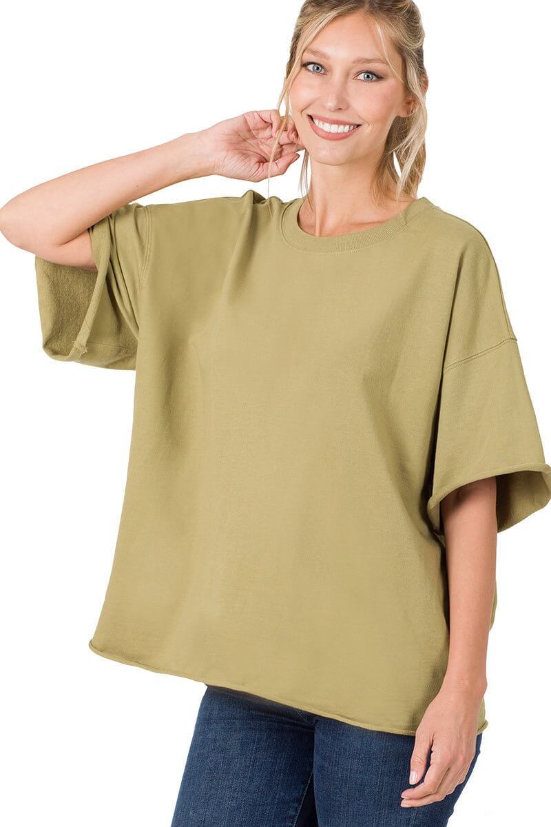 Weekender Drop Shoulder Rolled Edge Short Sleeve Top - Additional Colors - Lavender Hills BeautyZenana