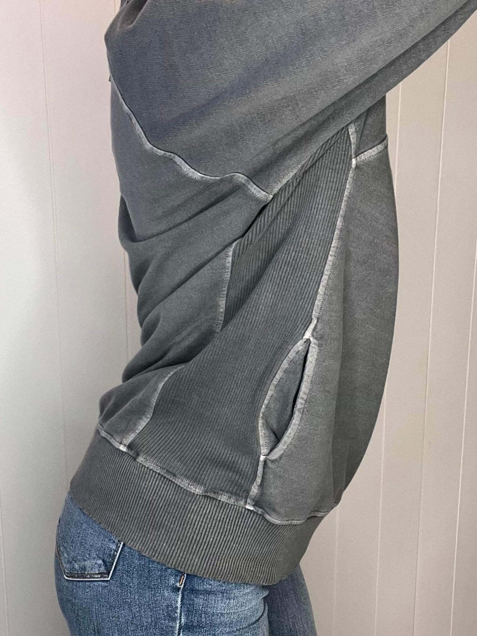 Casual Pullover Sweatshirt - Grey - Lavender Hills BeautyZenanaTTW-5176D4-ASHGREY