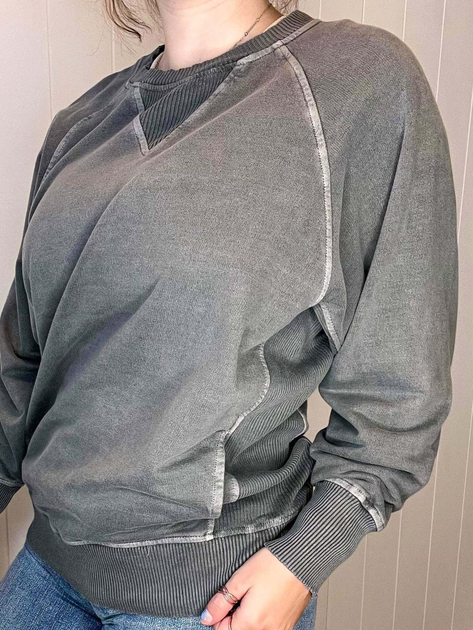 Casual Pullover Sweatshirt - Grey - Lavender Hills BeautyZenanaTTW-5176D4-ASHGREY