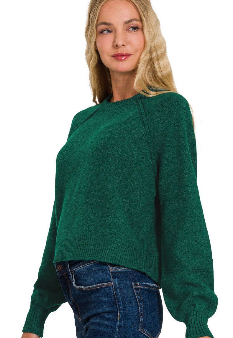 Hunter Green Raglan Long Sleeve Sweater - Lavender Hills BeautyZenana