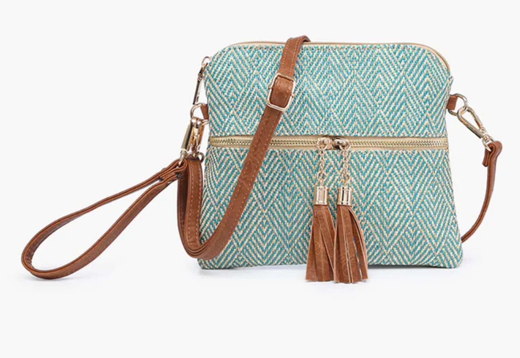 Tara Arrowhead Crossbody / Wristlet Purse - Teal/Tan - Lavender Hills BeautyJen & CoM1785AWHD-TLTN