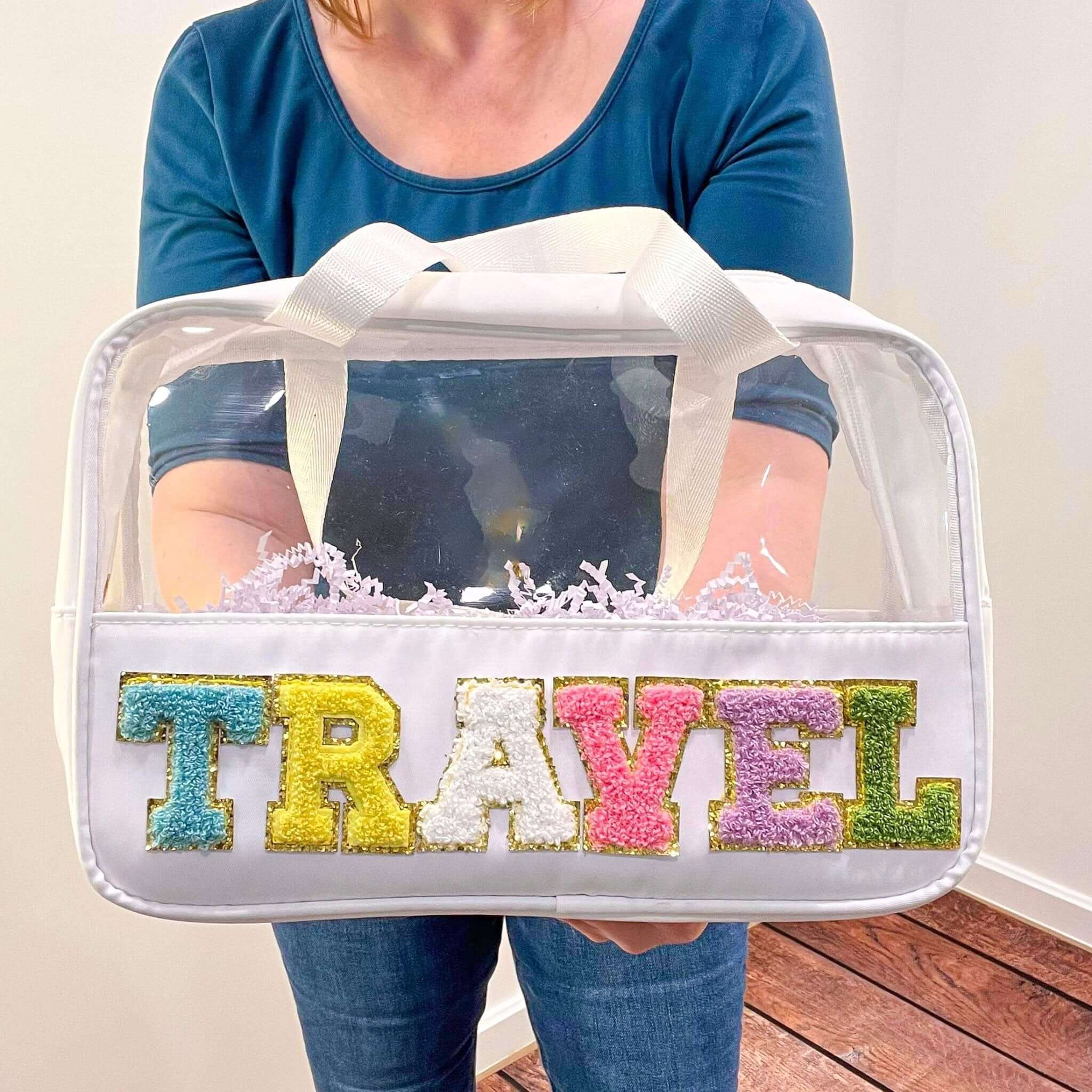 Travel Clear Bag with Chenille Letters - Lavender Hills BeautyLavender Hills BeautyU-213