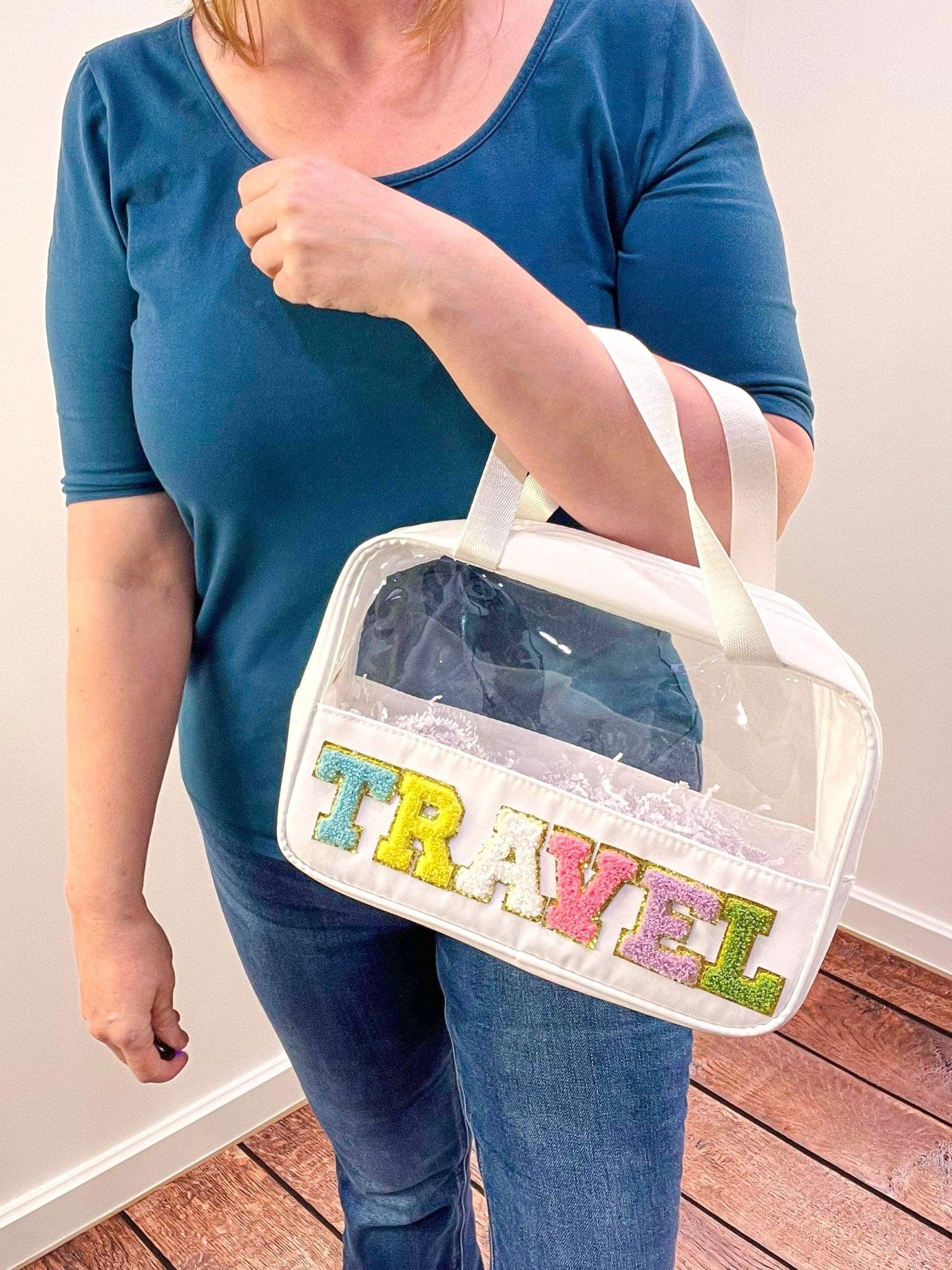 Travel Clear Bag with Chenille Letters - Lavender Hills BeautyLavender Hills BeautyU-213