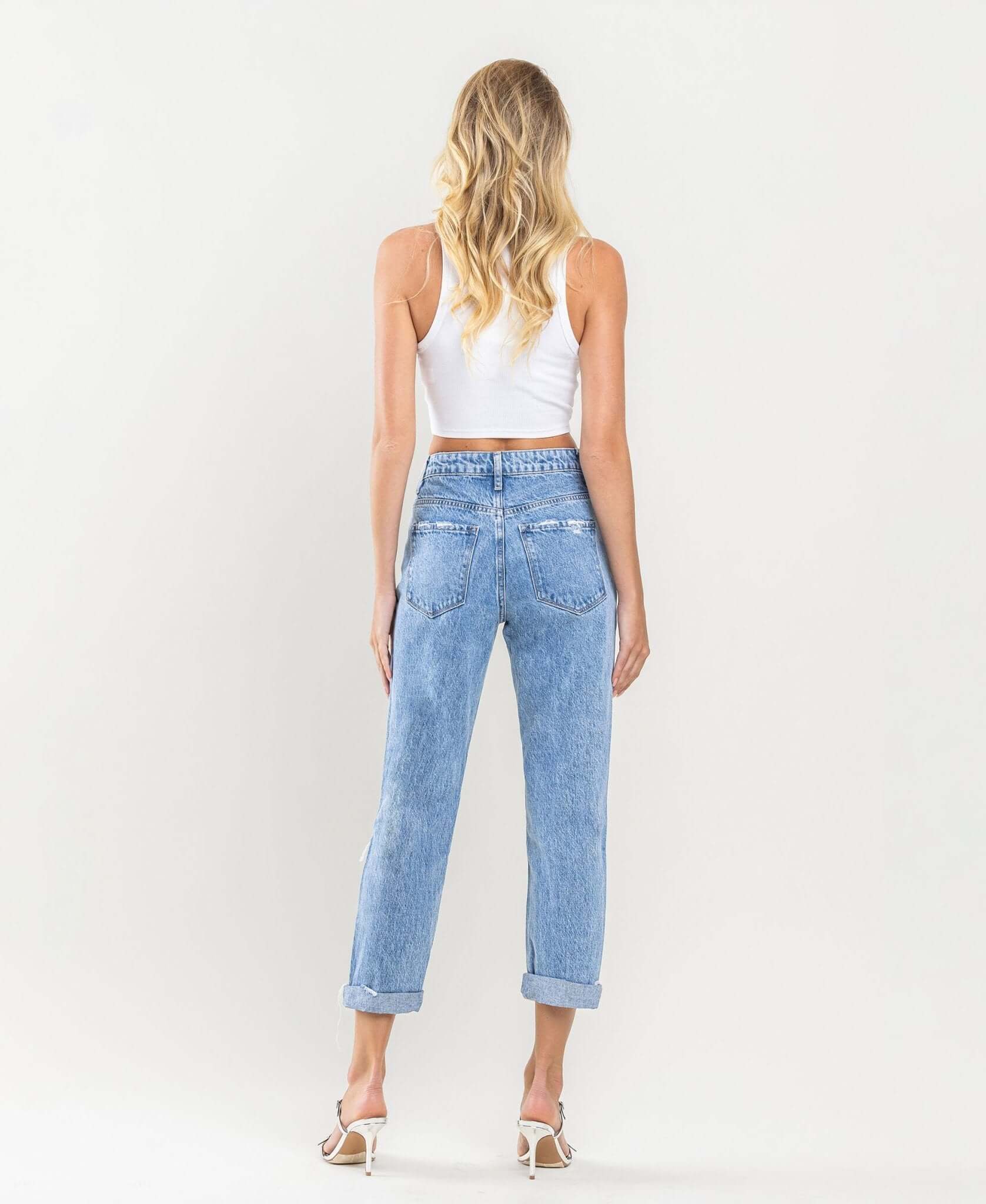 Emma Distressed Color Block Mom Jeans - Lavender Hills BeautyVervet by Flying MonkeyV2794-25