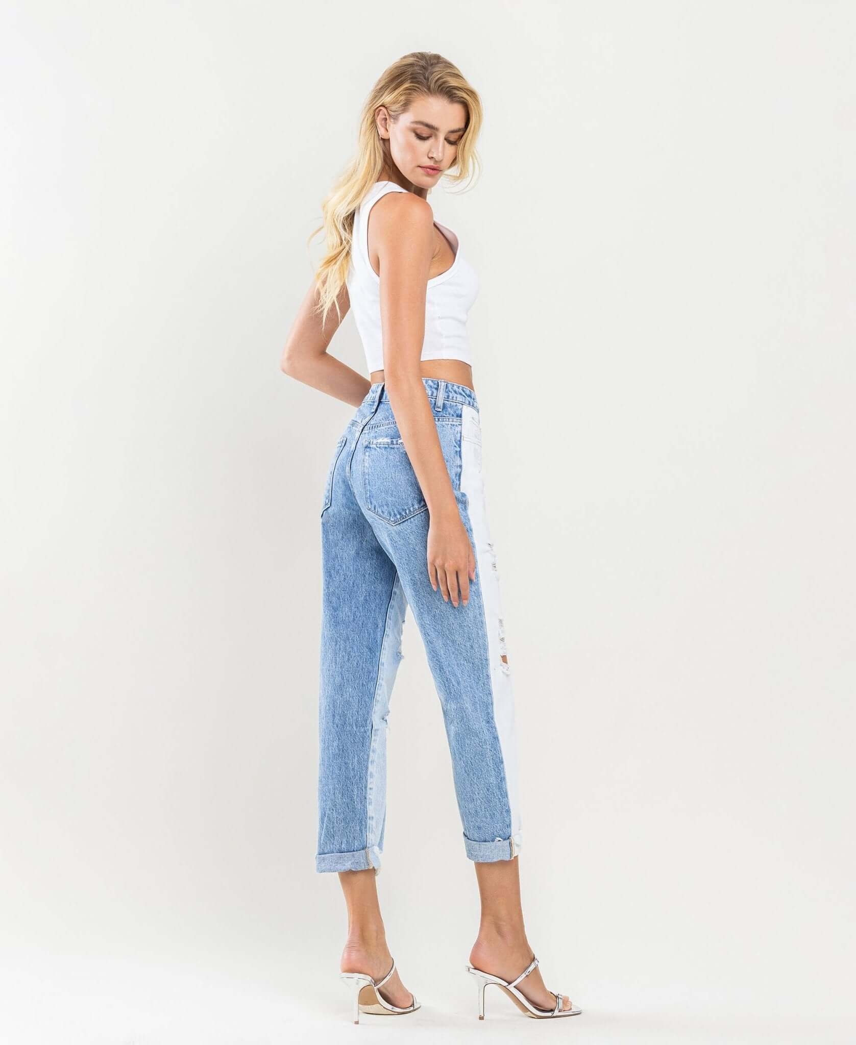 Emma Distressed Color Block Mom Jeans - Lavender Hills BeautyVervet by Flying MonkeyV2794-25