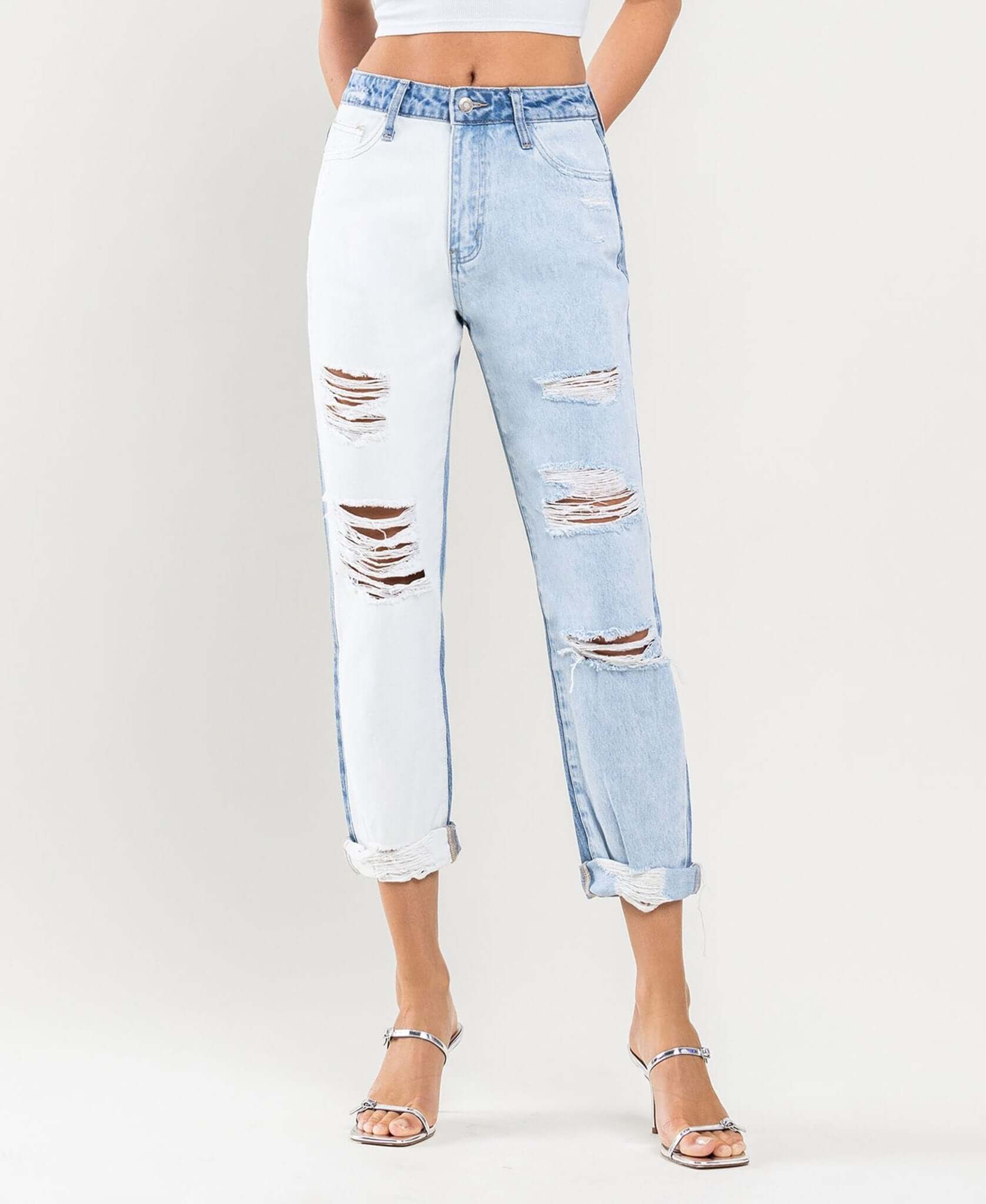 Emma Distressed Color Block Mom Jeans - Lavender Hills BeautyVervet by Flying MonkeyV2794-25