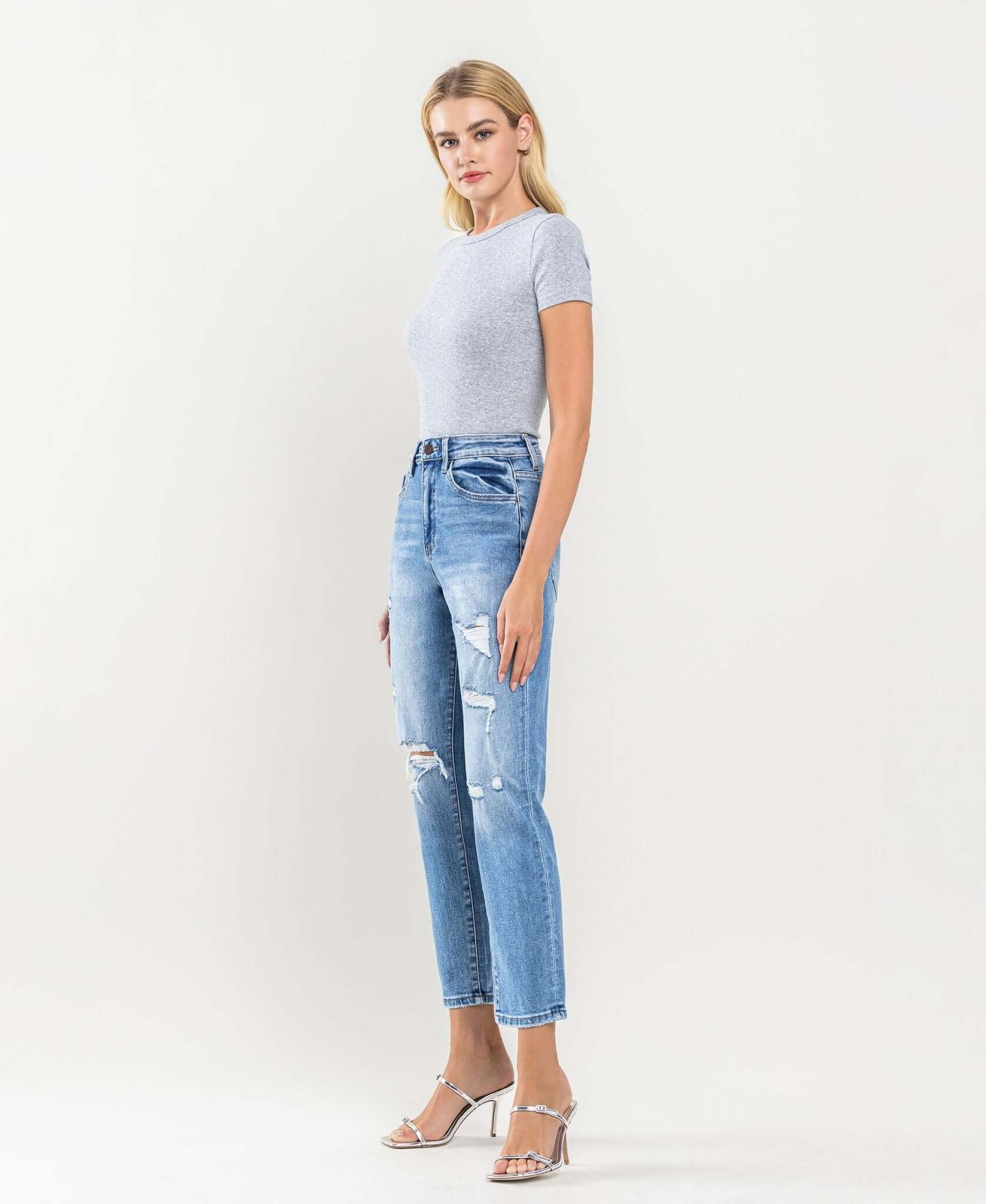 Erika Distressed Crop Mom Jeans - Lavender Hills BeautyVervet by Flying MonkeyT5341-25