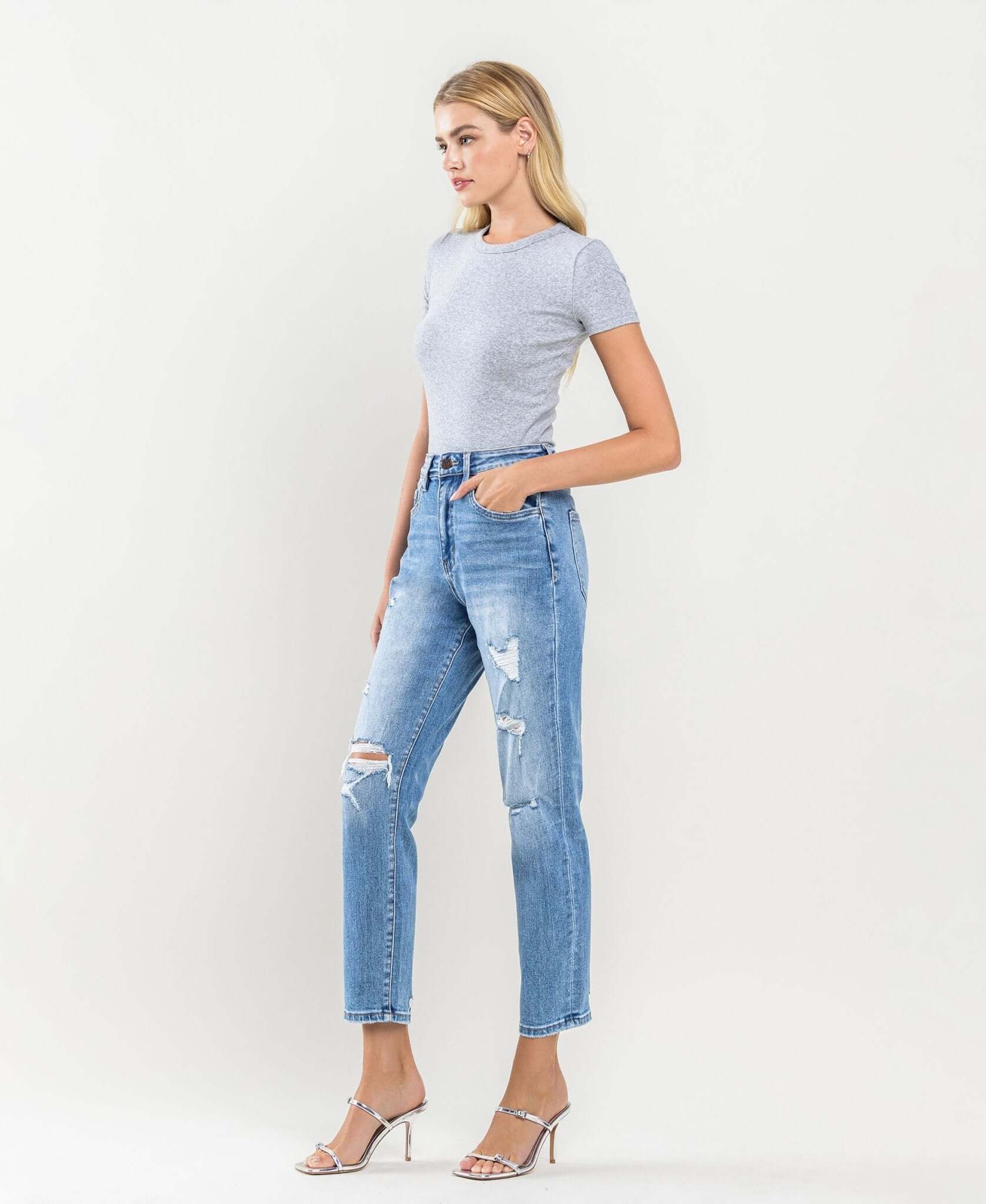Erika Distressed Crop Mom Jeans - Lavender Hills BeautyVervet by Flying MonkeyT5341-25
