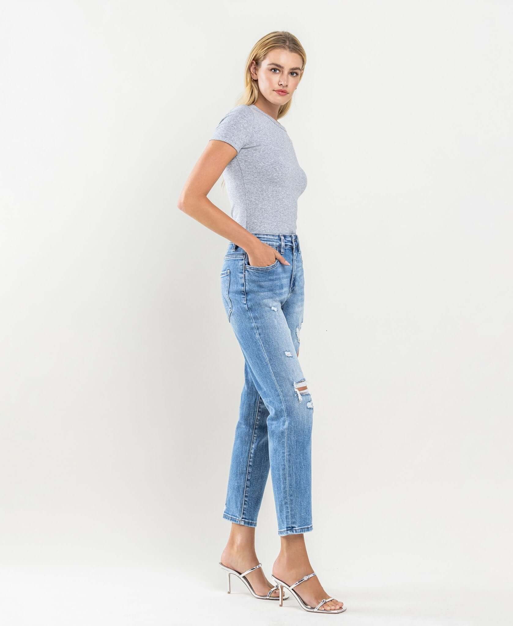 Erika Distressed Crop Mom Jeans - Lavender Hills BeautyVervet by Flying MonkeyT5341-25