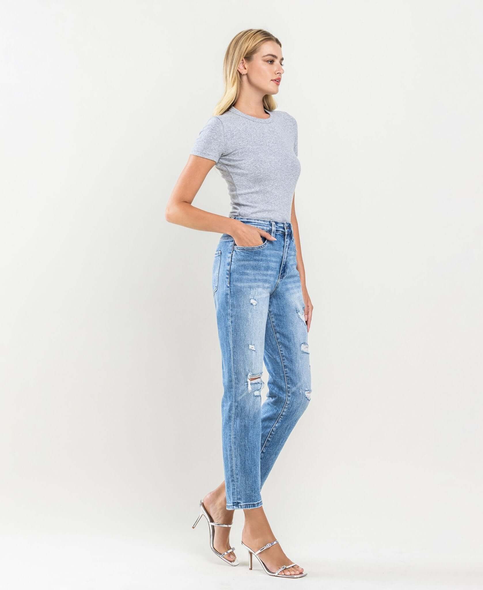 Erika Distressed Crop Mom Jeans - Lavender Hills BeautyVervet by Flying MonkeyT5341-25