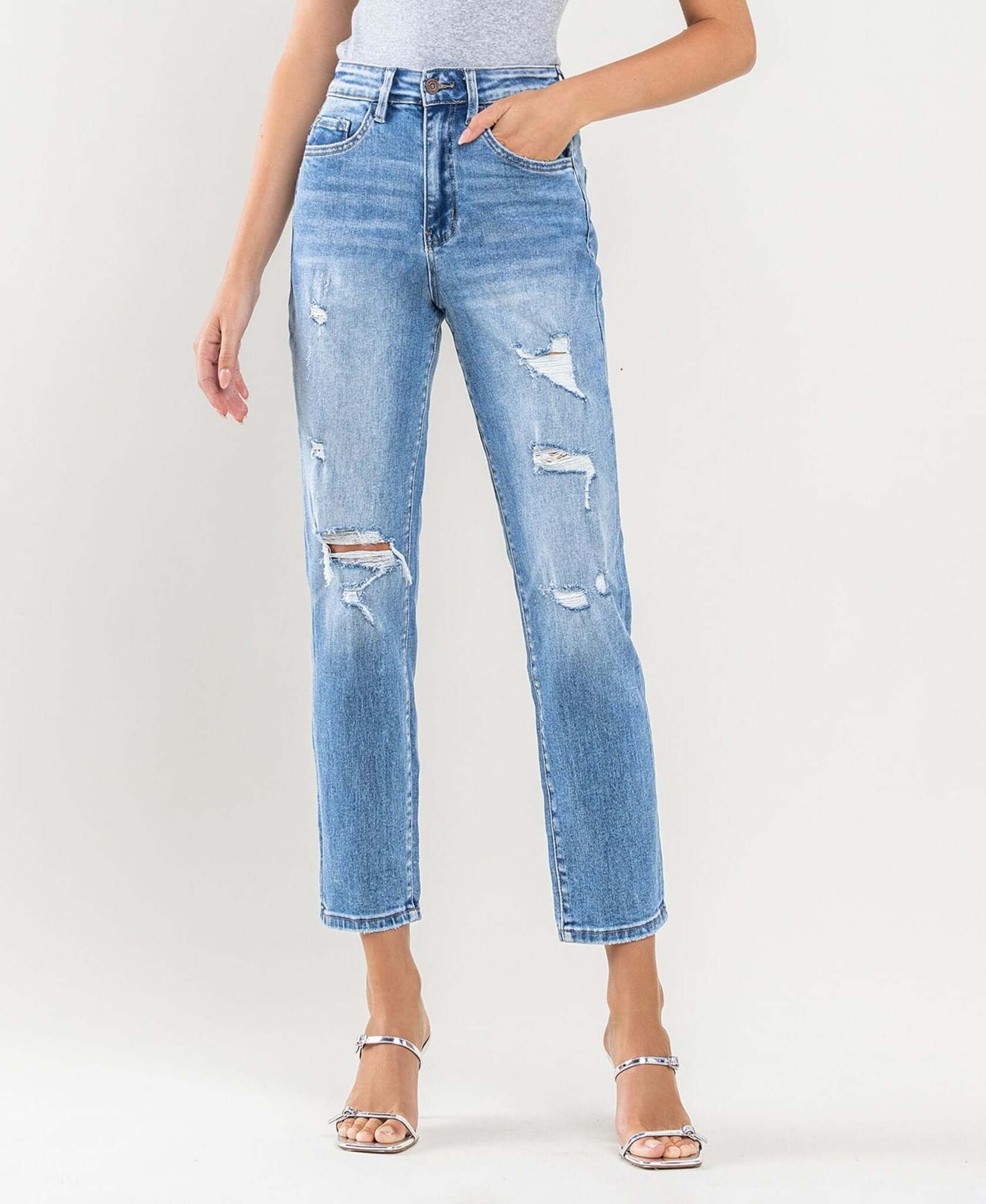 Erika Distressed Crop Mom Jeans - Lavender Hills BeautyVervet by Flying MonkeyT5341-25