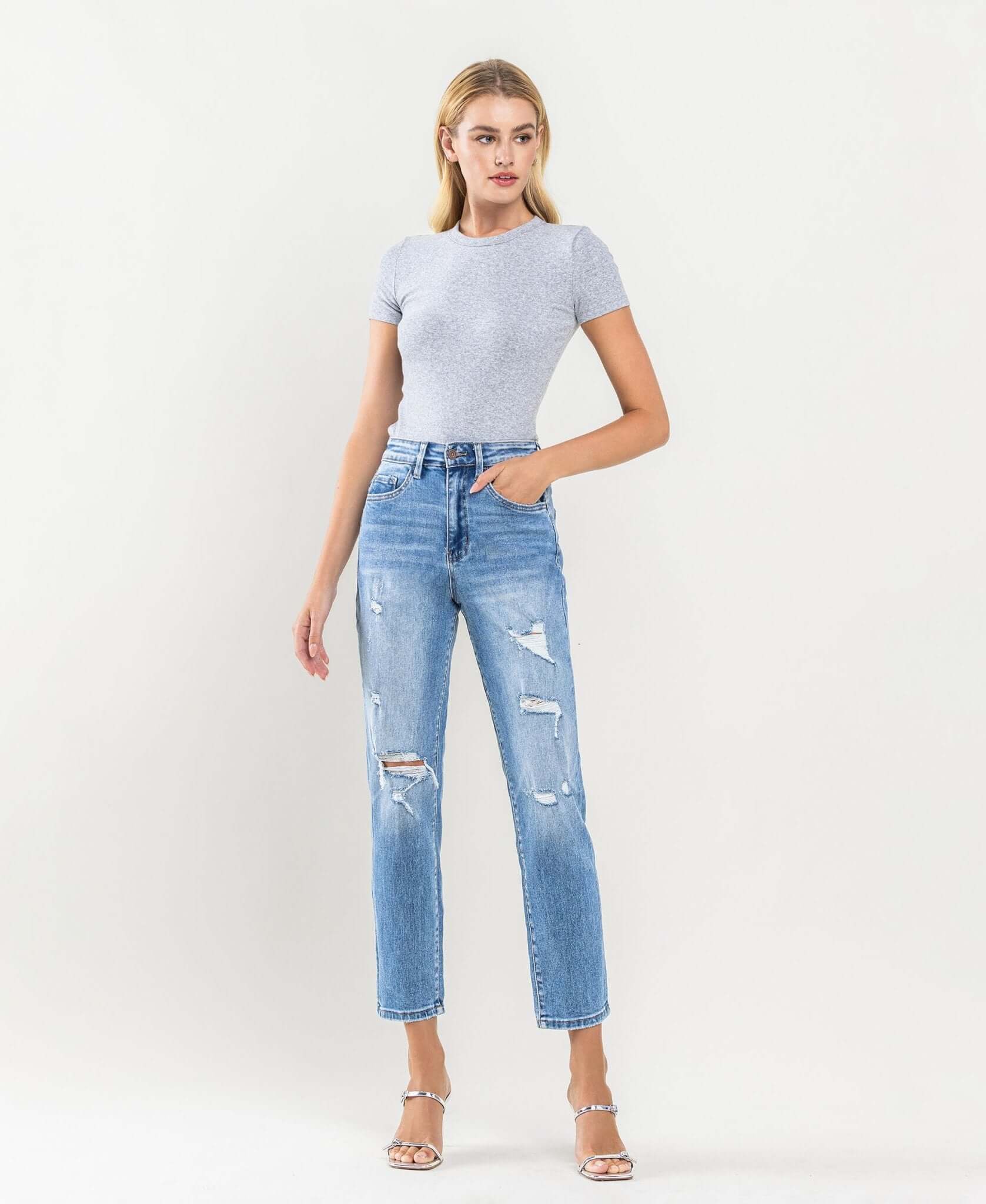 Erika Distressed Crop Mom Jeans - Lavender Hills BeautyVervet by Flying MonkeyT5341-25