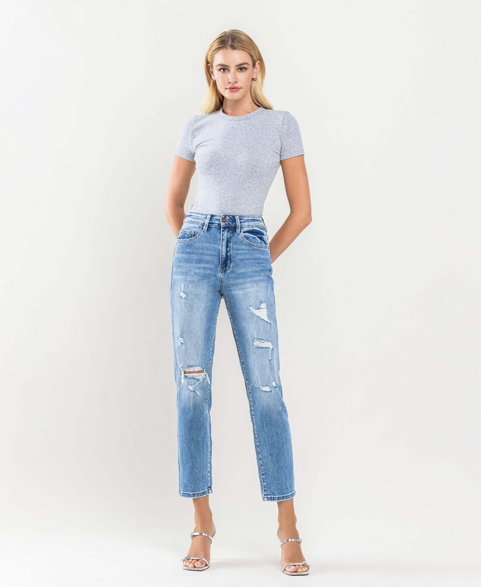 Erika Distressed Crop Mom Jeans - Lavender Hills BeautyVervet by Flying MonkeyT5341-25