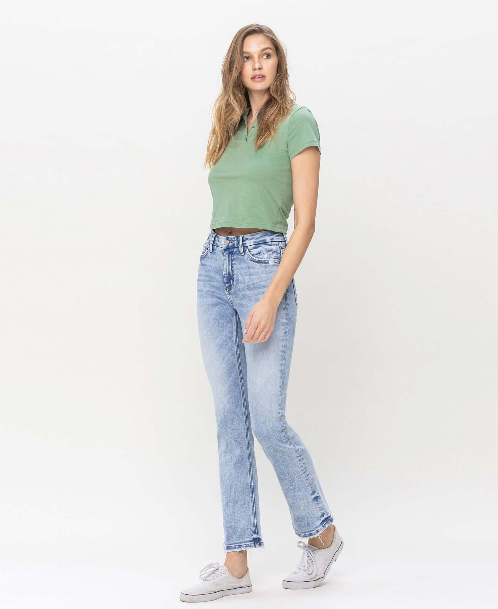 Fashionably High Rise Bootcut Jean - Lavender Hills BeautyVervet by Flying Monkey