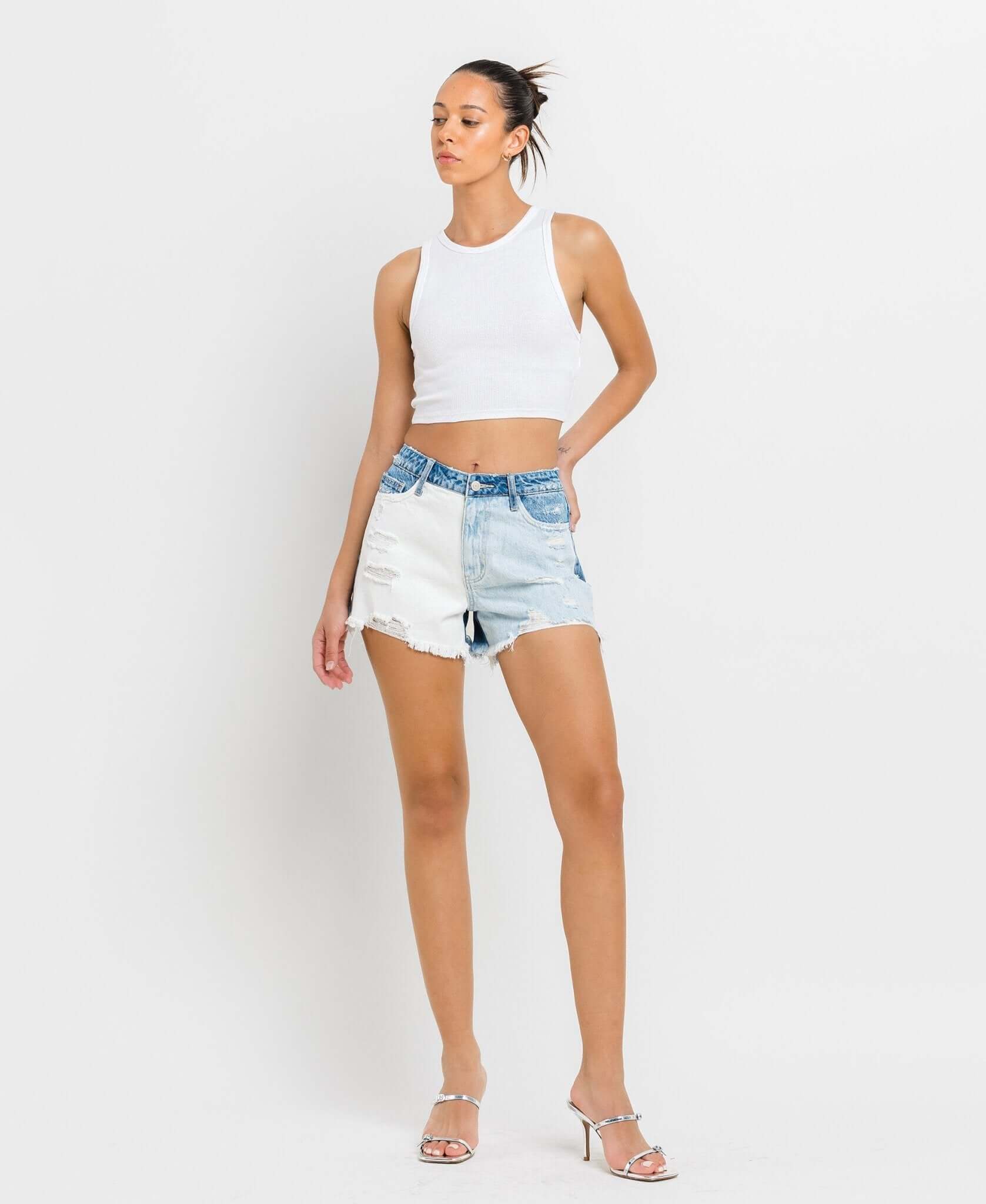 Rebecca Color Block Shorts - Lavender Hills BeautyVervet by Flying MonkeyV2807-XS