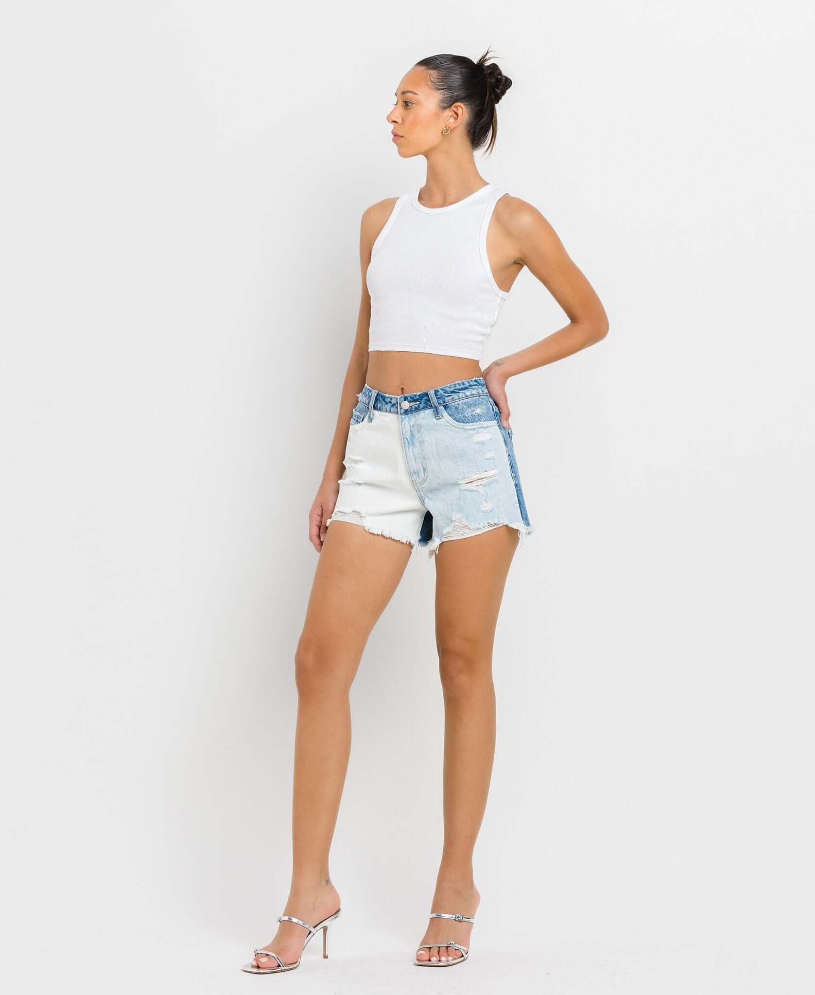 Rebecca Color Block Shorts - Lavender Hills BeautyVervet by Flying MonkeyV2807-XS