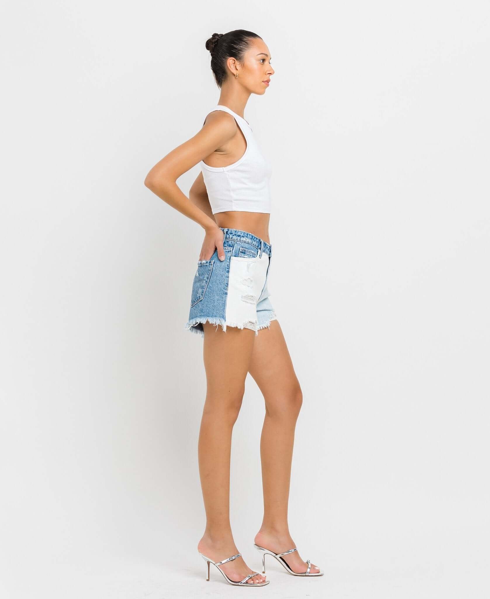 Rebecca Color Block Shorts - Lavender Hills BeautyVervet by Flying MonkeyV2807-XS