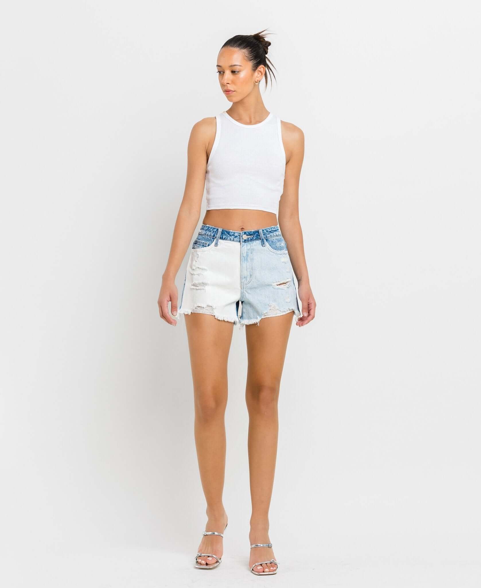 Rebecca Color Block Shorts - Lavender Hills BeautyVervet by Flying MonkeyV2807-XS