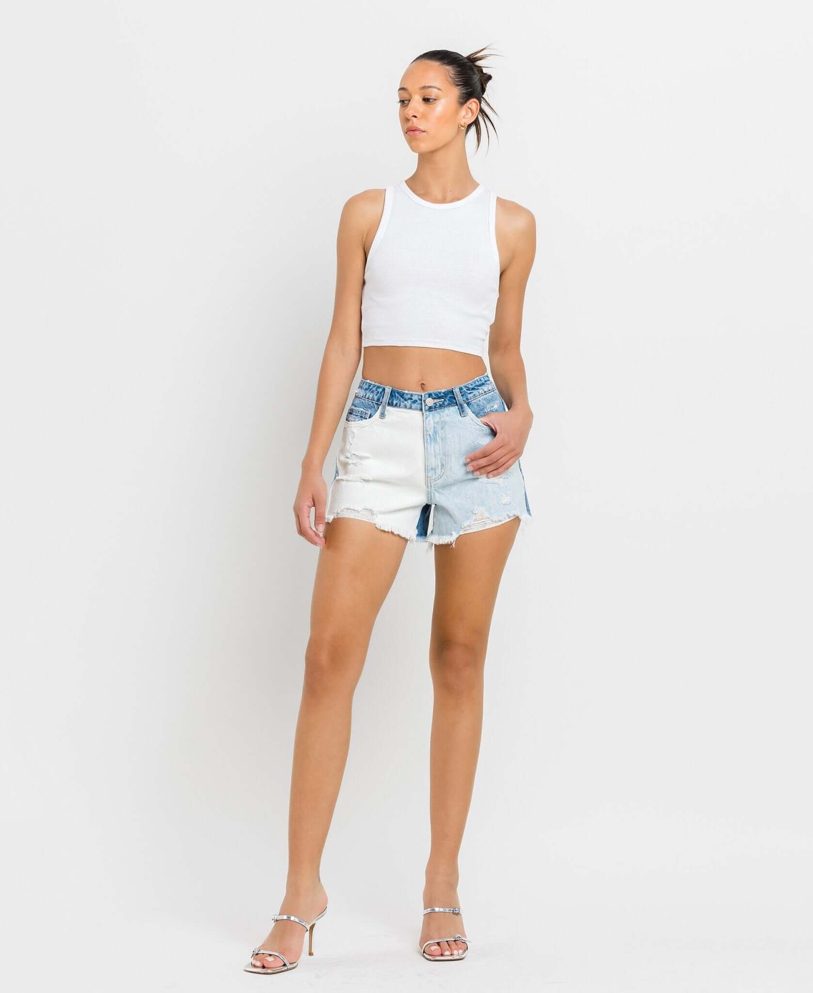 Rebecca Color Block Shorts - Lavender Hills BeautyVervet by Flying MonkeyV2807-XS