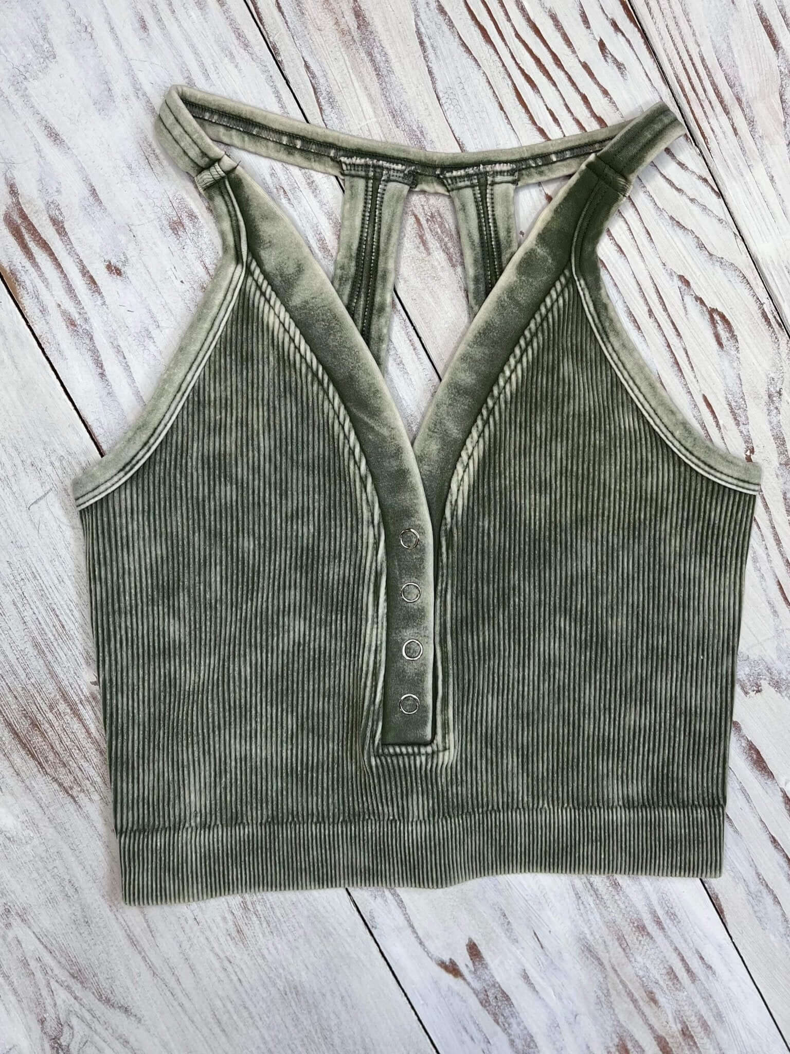 Vixen V-Neck Snap Brami Cropped Tank Top - Olive - Lavender Hills BeautyZenana
